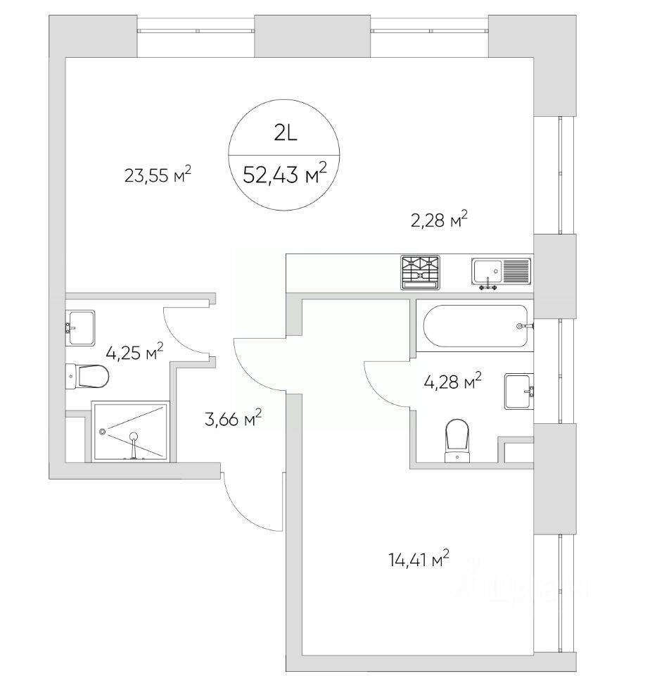 2-комн. квартира, 55,7 м², в Апарт-комплекс N'ice loft