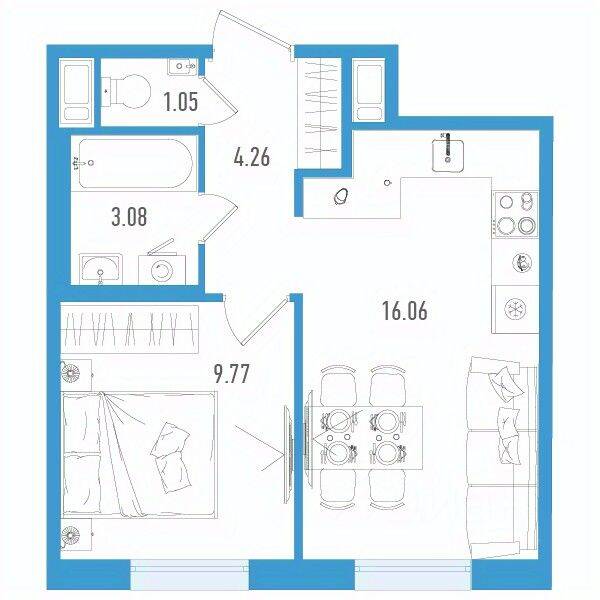 1-комн. квартира, 34,22 м², в ЖК Старлайт