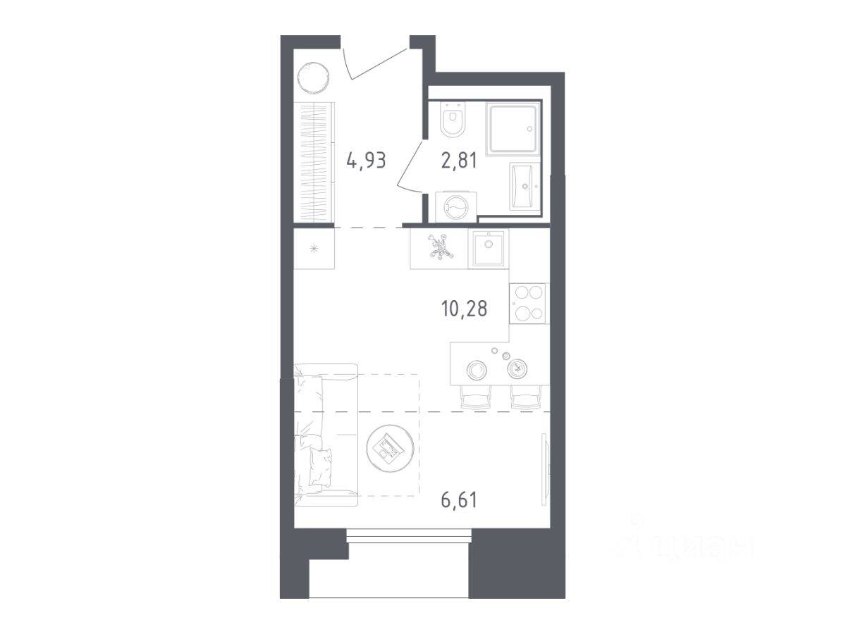 Квартира-студия, 24,63 м², в Апарт-комплекс Sky Sputnik