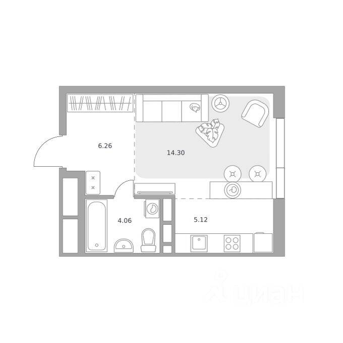 Планировка 1 комнатной квартиры, 29.74 м², в «Нижегородская от Гранель»
