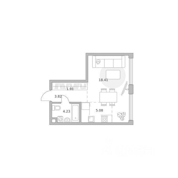 1-комн. квартира, 33,45 м², в ЖК «Мнёвники от Гранель»