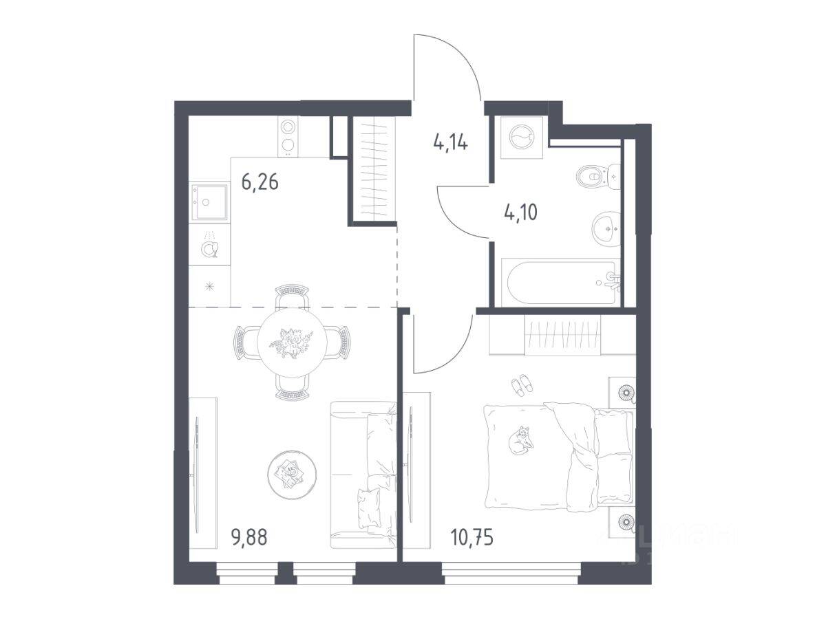 1-комн. квартира, 35,13 м², в ЖК «Пригород Лесное»