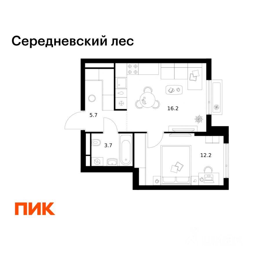 1-комн. квартира, 37,8 м², в ЖК Середневский лес
