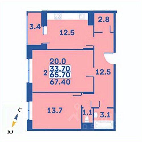 2-комн. квартира, 67,4 м², в ЖК «Эдельвейс» (ЦентрСтрой)