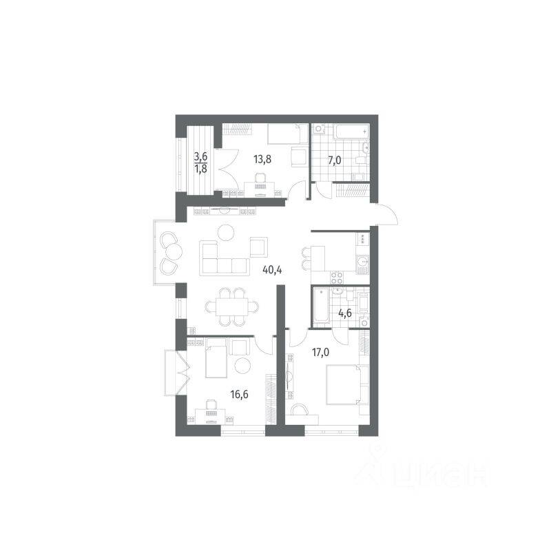 4-комн. квартира, 115,4 м², в ЖК Наука