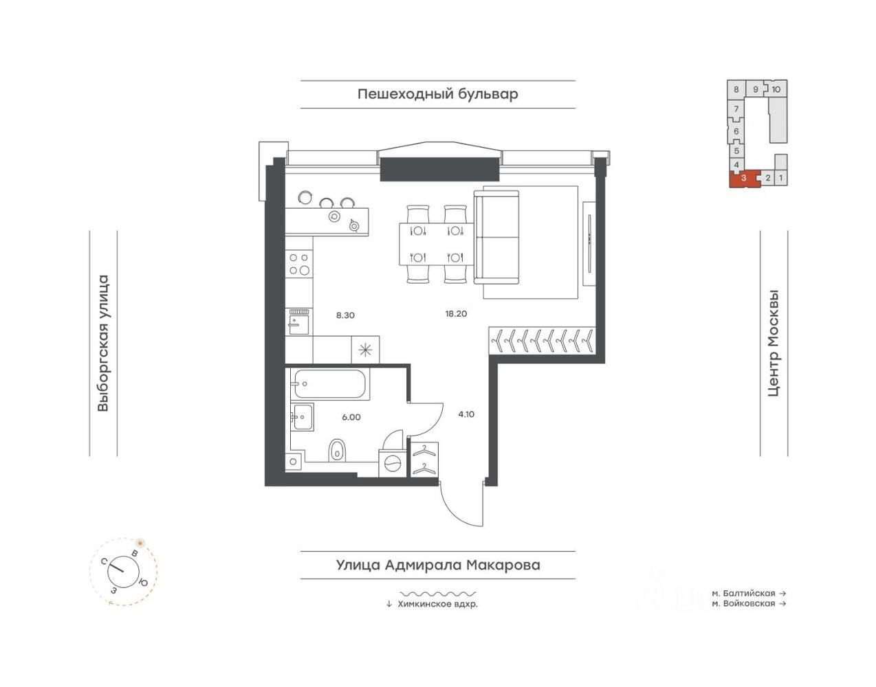 Планировка 1 комнатной квартиры, 36.6 м², в «INJOY»