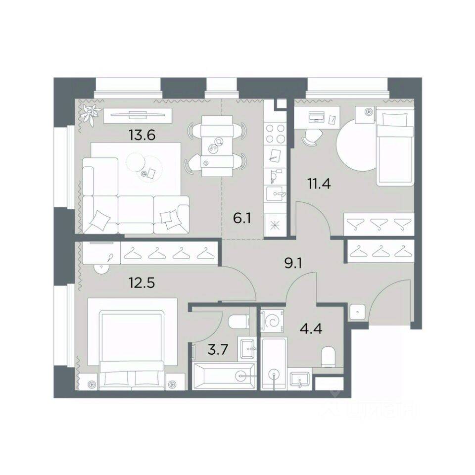 2-комн. квартира, 60,8 м², в ЖК «Станиславский»