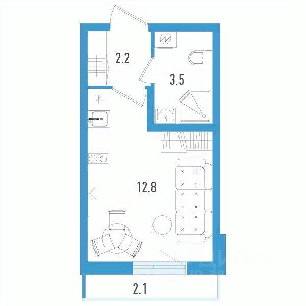 Квартира-студия, 19,1 м², в ЖК Aerocity 3