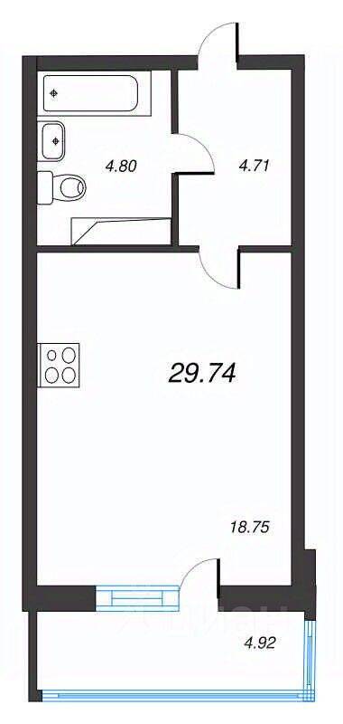 Квартира-студия, 29,74 м², в ЖК Левитан