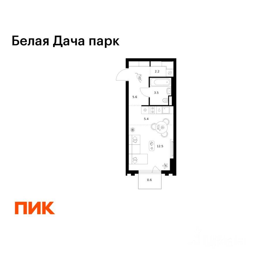 Квартира-студия, 29,8 м², в ЖК «Белая Дача парк»