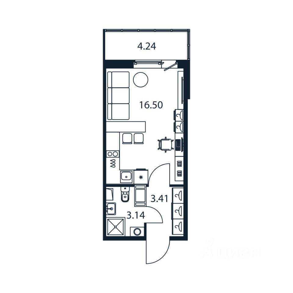 Квартира-студия, 22,7 м², в ЖК Полис ЛАВрики