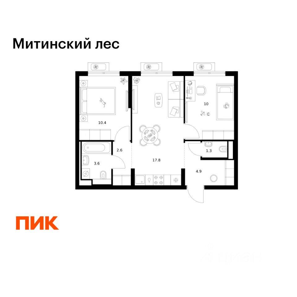 2-комн. квартира, 50,6 м², в ЖК Митинский лес