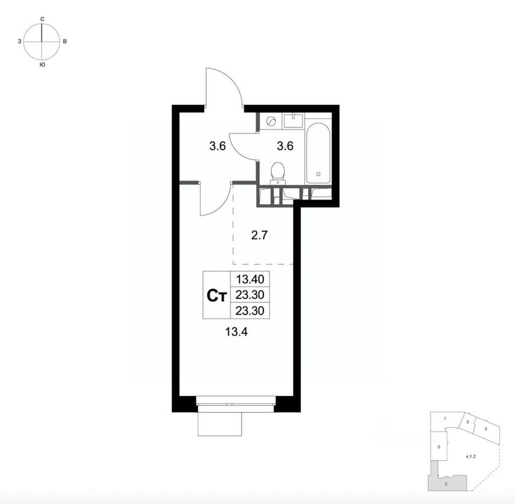 Квартира-студия, 23,3 м², в ЖК Легенда Марусино