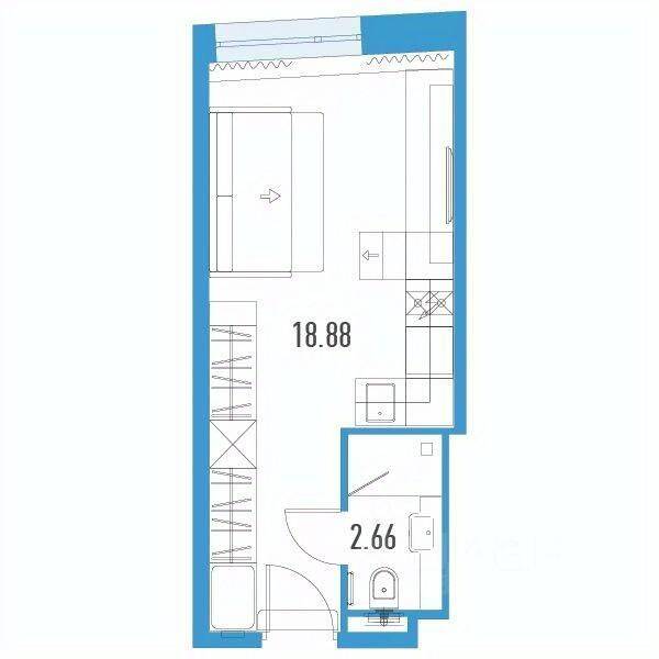 Квартира-студия, 21,54 м², в Апарт-комплекс YE’S LEADER