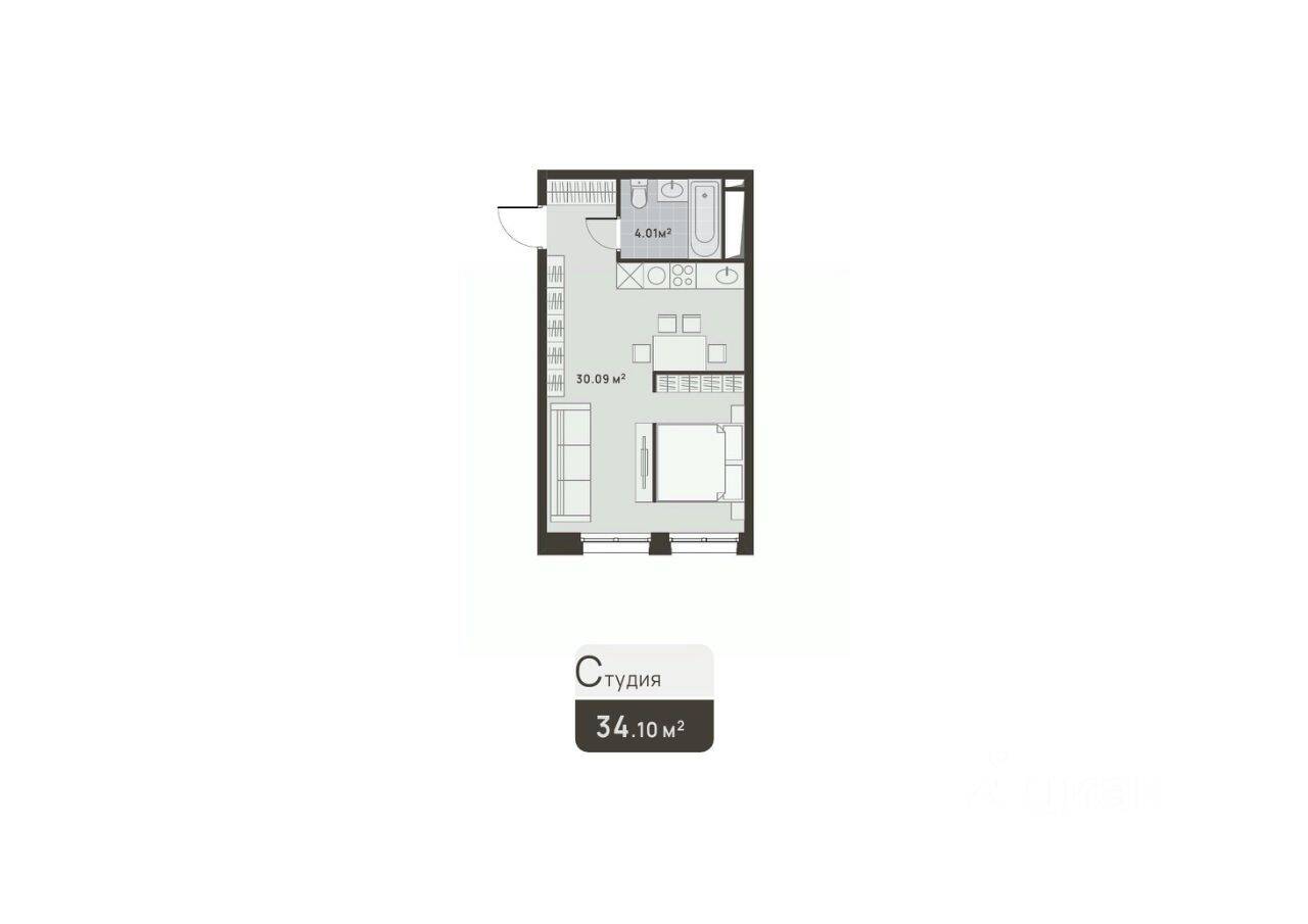 1-комн. квартира, 34,1 м², в ЖК «Дюна»
