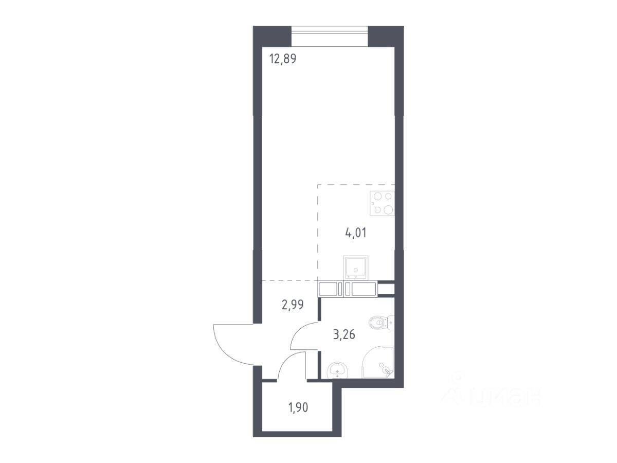 Квартира-студия, 25,05 м², в ЖК Цветочные поляны Экопарк