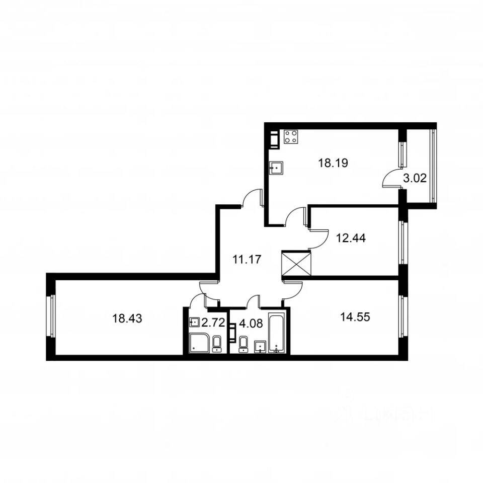 3-комн. квартира, 83,09 м², в ЖК Квартал Заречье
