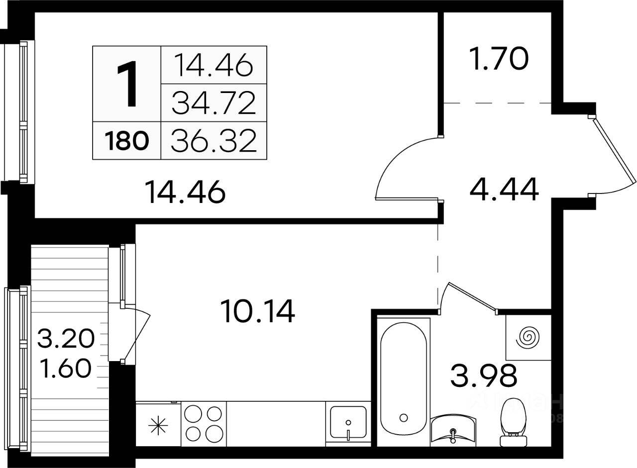 1-комн. квартира, 35,7 м², в ЖК GloraX Парголово