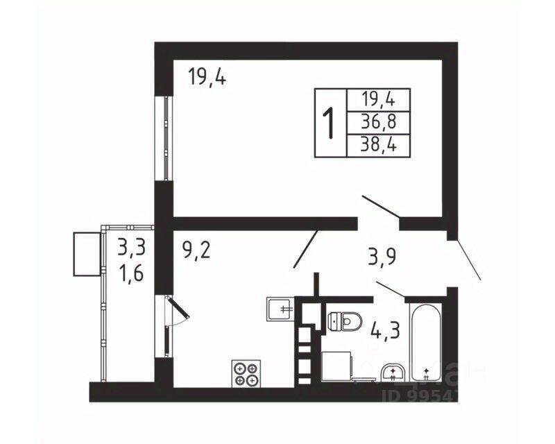 1-комн. квартира, 38,4 м², в ЖК «Пироговская Ривьера»