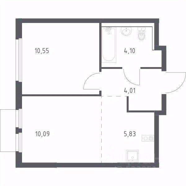 1-комн. квартира, 34,58 м², в ЖК «Пригород Лесное»