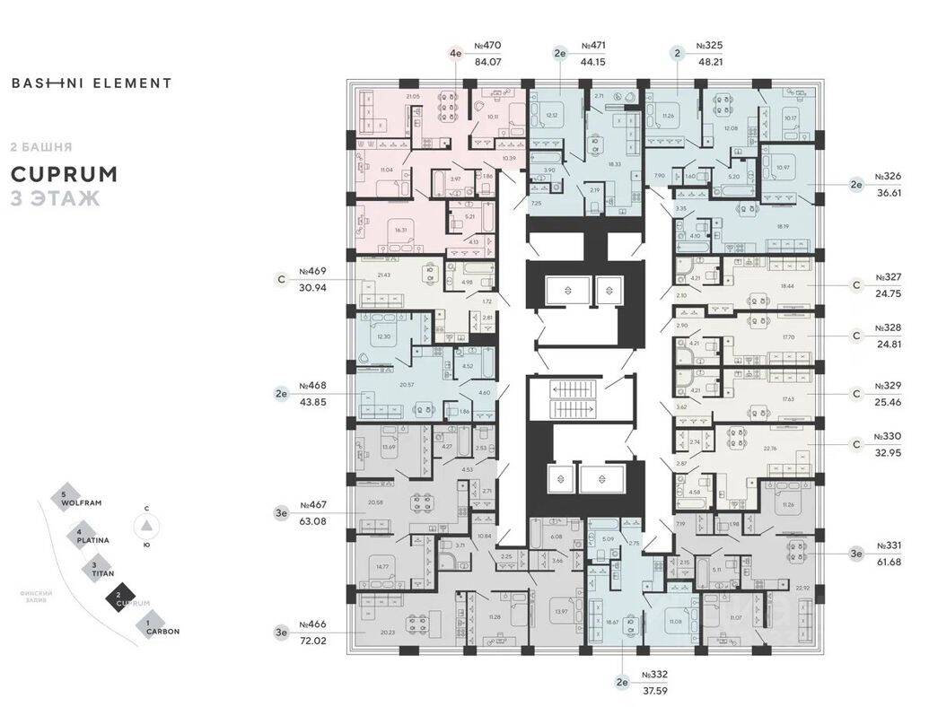 2-комн. квартира, 61,68 м², в ЖК Bashni Element