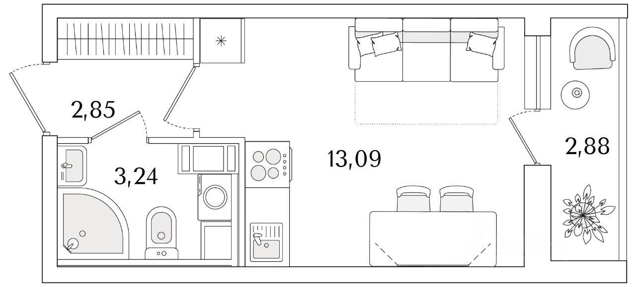 Квартира-студия, 20,62 м², в ЖК Кинопарк