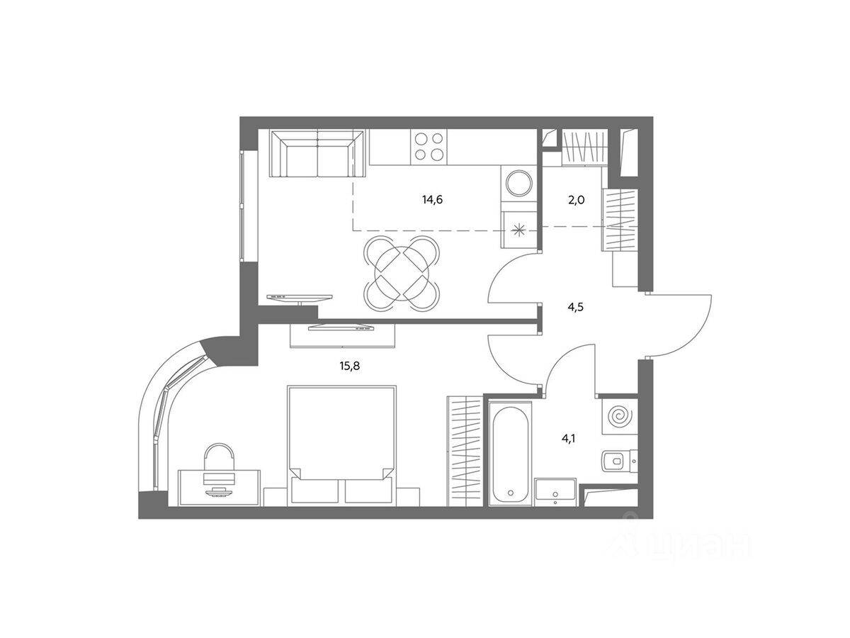 2-комн. квартира, 40,4 м², в ЖК Адмирал