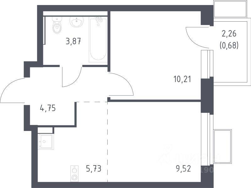 1-комн. квартира, 34,76 м², в ЖК Егорово Парк