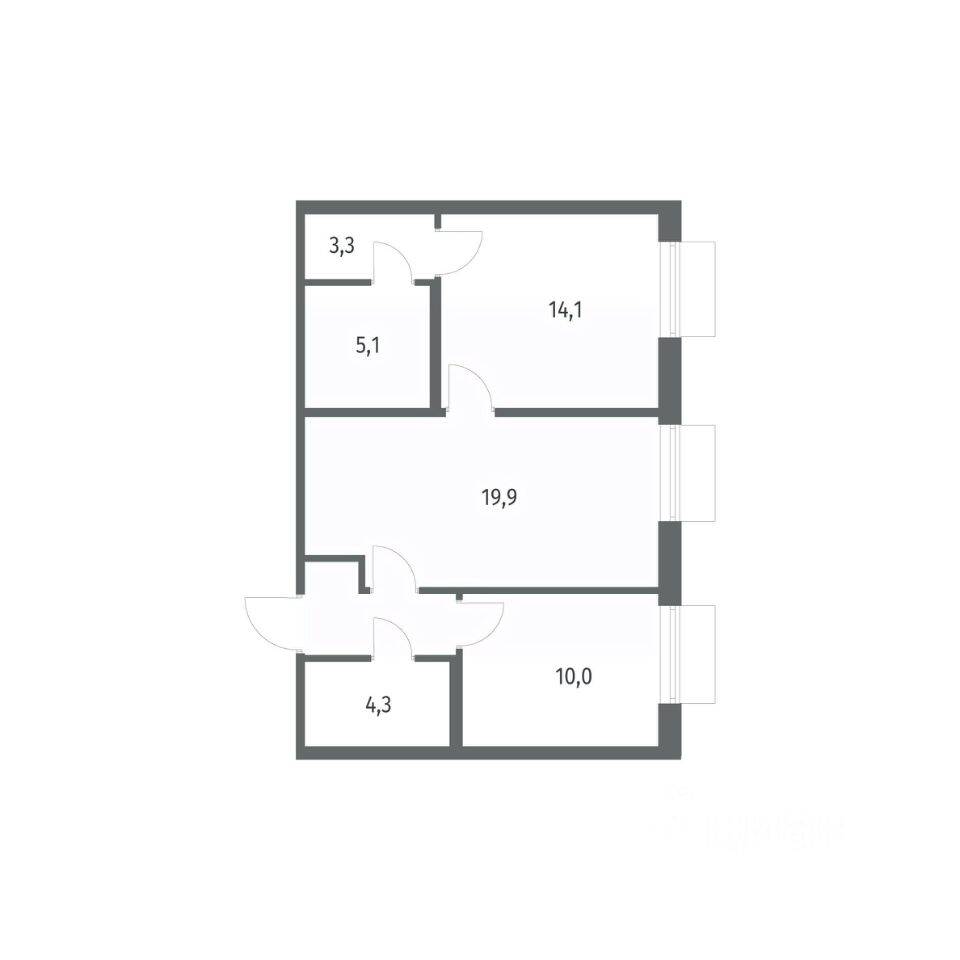 2-комн. квартира, 60,4 м², в ЖК Парусная 1