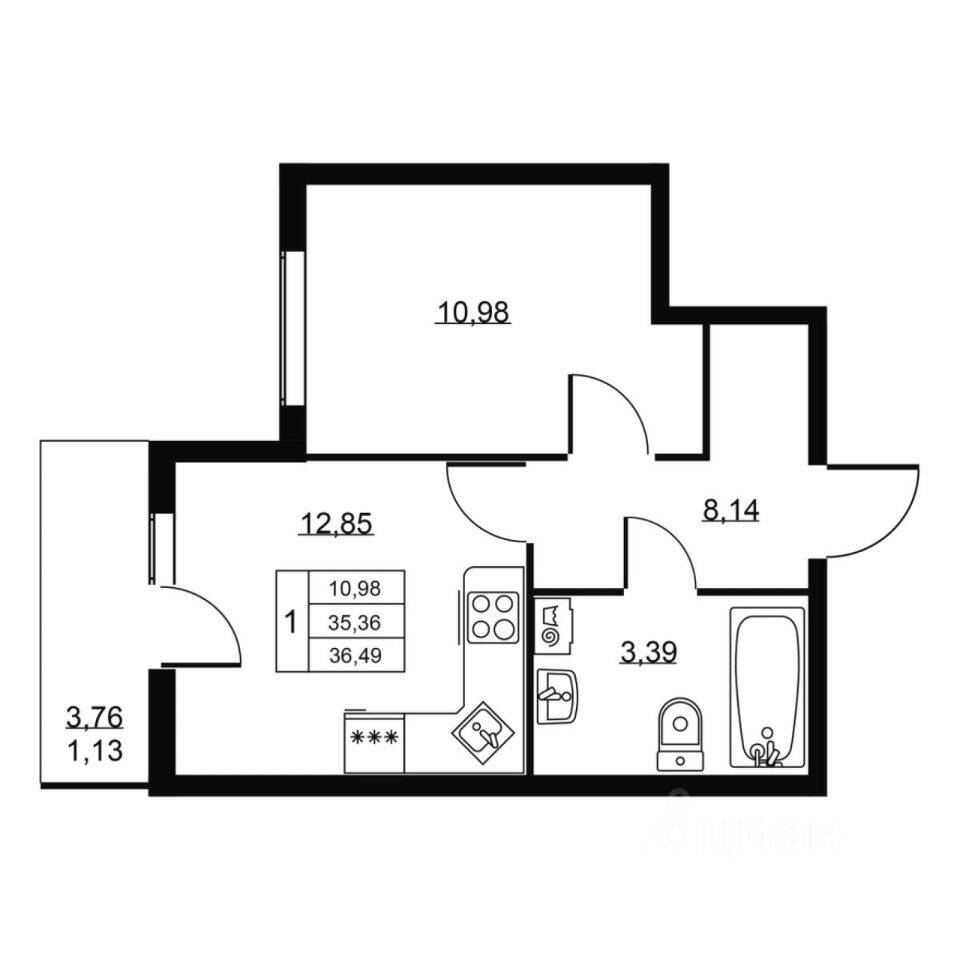 1-комн. квартира, 36,49 м², в ЖК Перспектива