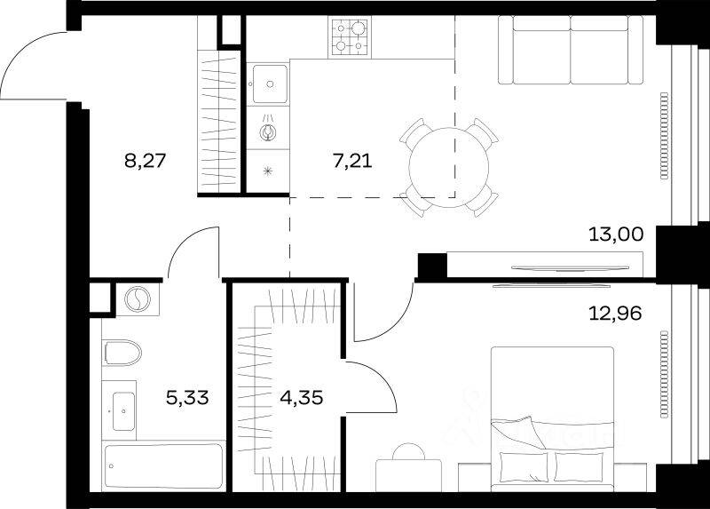 1-комн. квартира, 51,12 м², в ЖК Nova