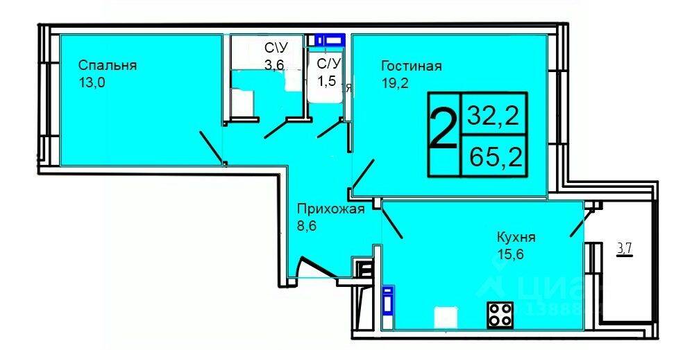 2-комн. квартира, 65,2 м², в ЖК «Троицкий»