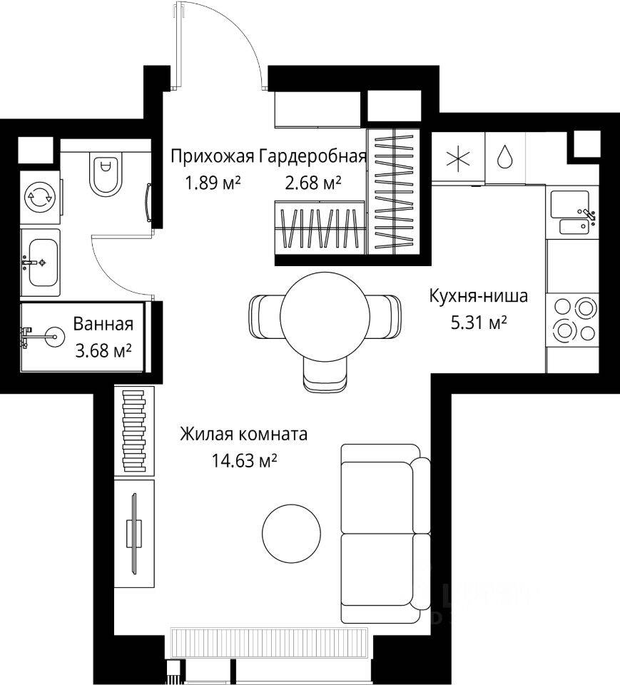 Квартира-студия, 28,19 м², в ЖК Veer