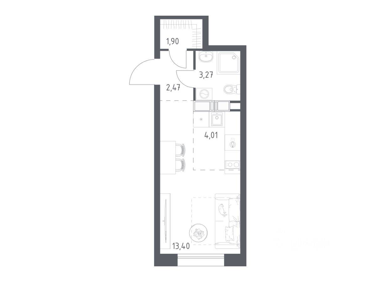 Квартира-студия, 25,05 м², в ЖК Цветочные поляны Экопарк