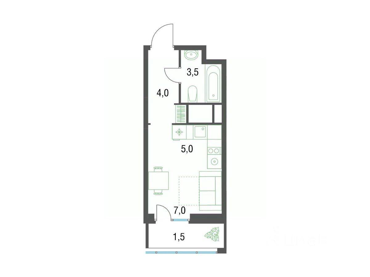 Планировка 1 комнатной квартиры, 20.8 м², в «Новые Котельники»