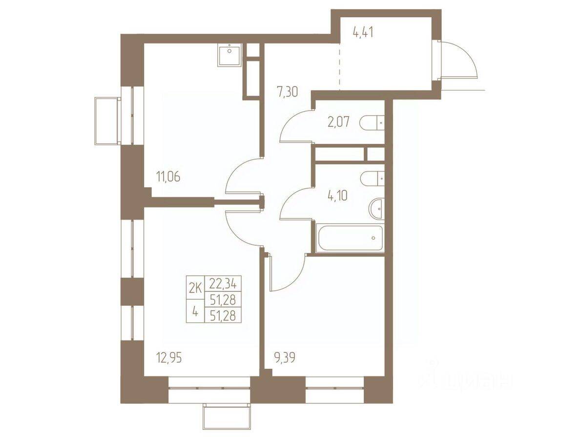 2-комн. квартира, 51,28 м², в ЖК Фабрикант