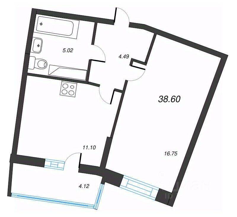 1-комн. квартира, 38,6 м², в ЖК Левитан