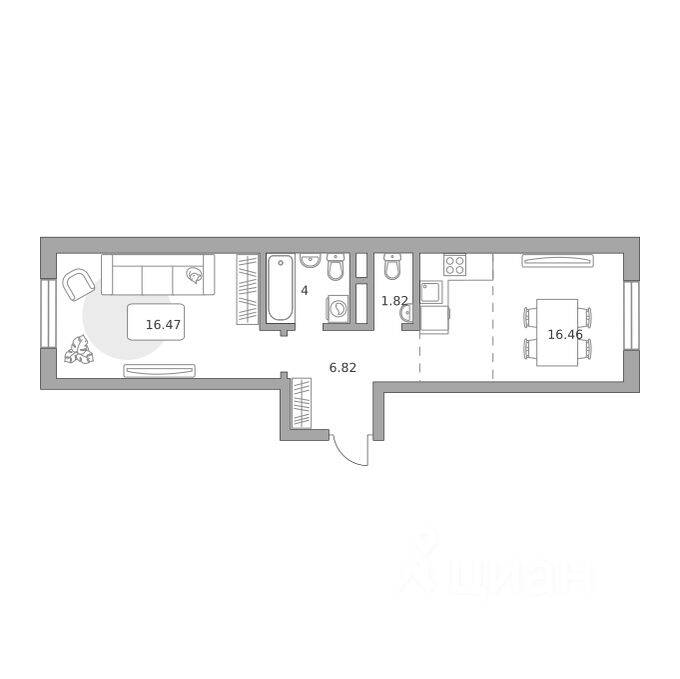 1-комн. квартира, 45,57 м², в Малоэтажный ЖК Живописный
