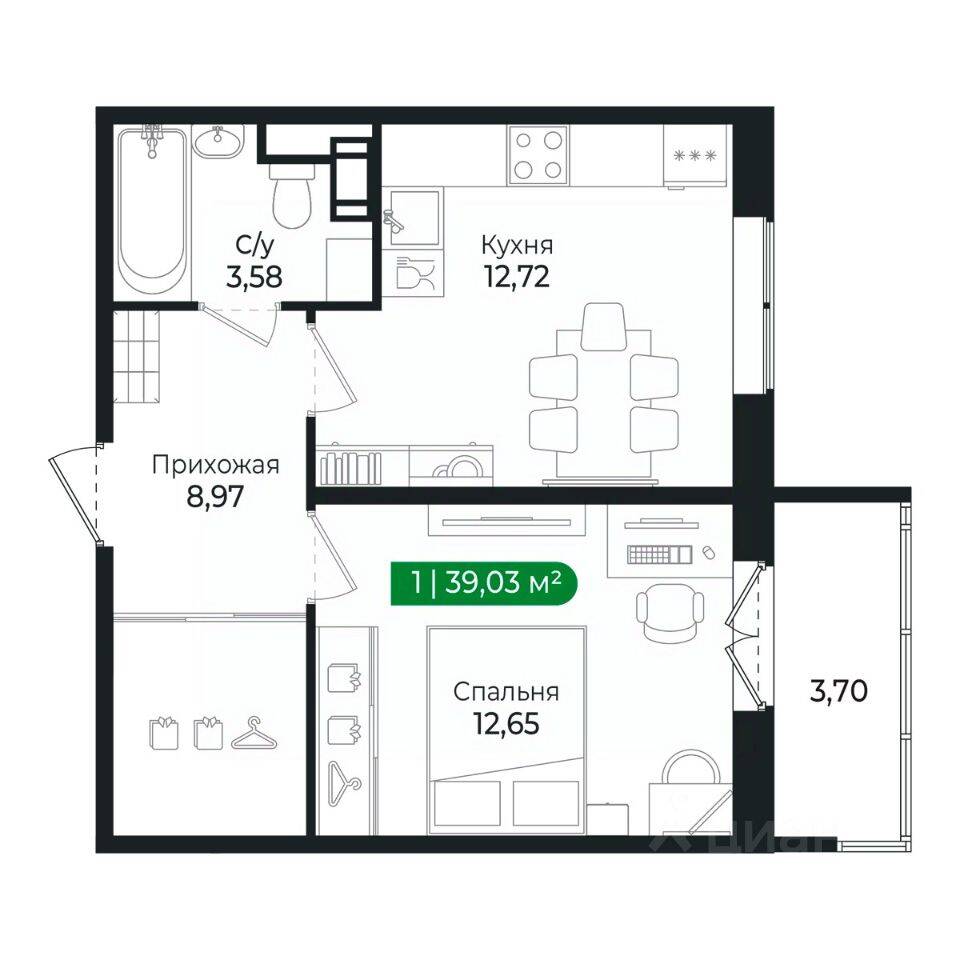 1-комн. квартира, 37,5 м², в ЖК Sertolovo Park