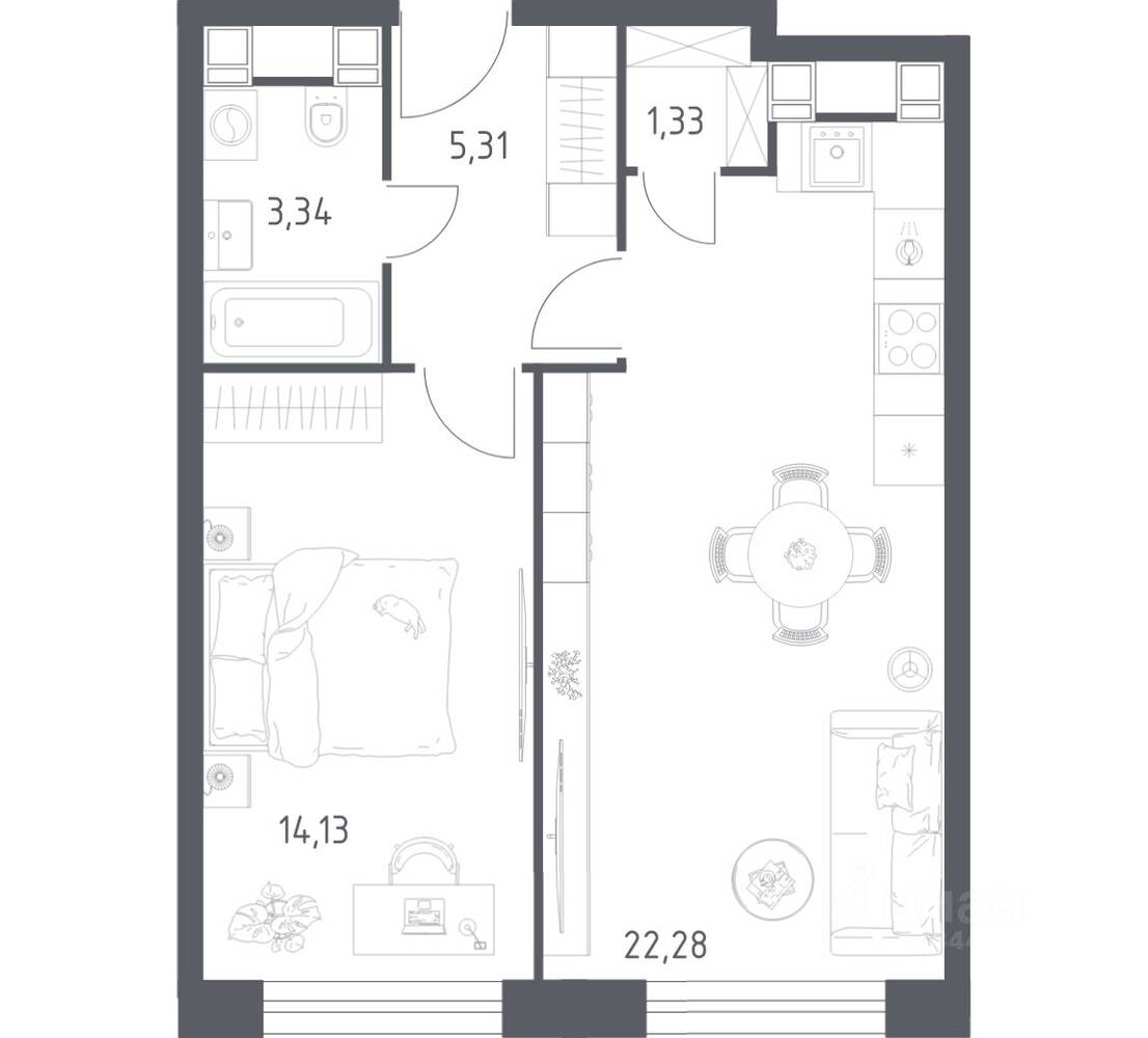 1-комн. квартира, 46,39 м², в Апарт-комплекс Пятницкое 58