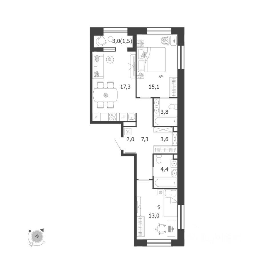 2-комн. квартира, 68 м², в ЖК Жилой квартал Shagal