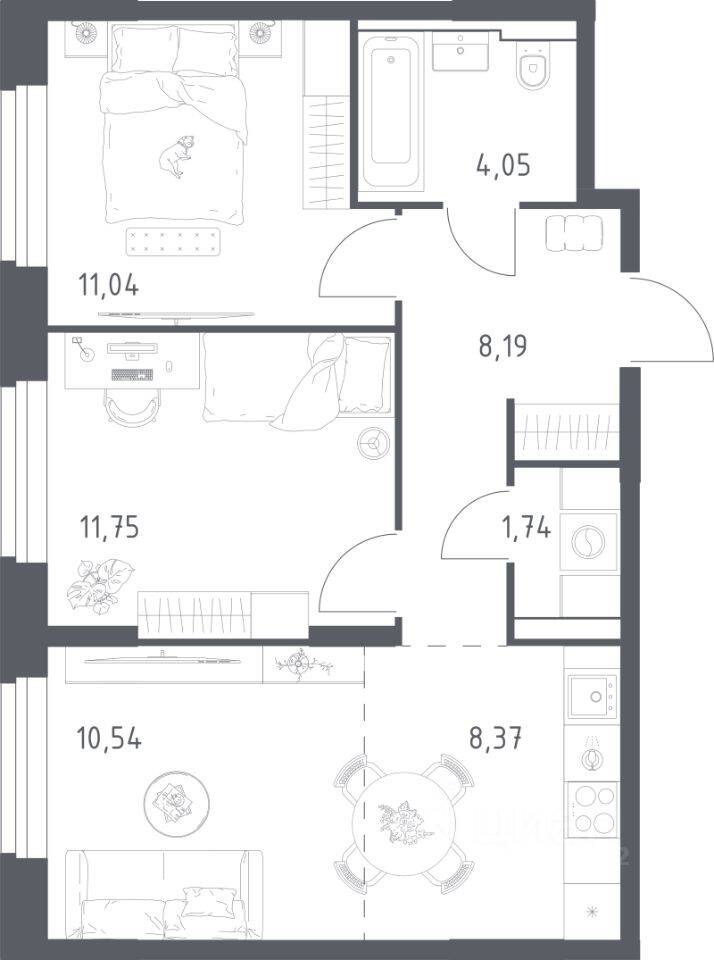 2-комн. квартира, 55,68 м², в ЖК Квартал Строгино