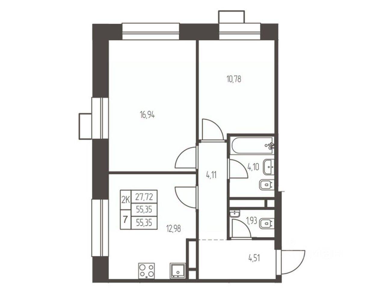 2-комн. квартира, 55,4 м², в ЖК Новая Ивантеевка