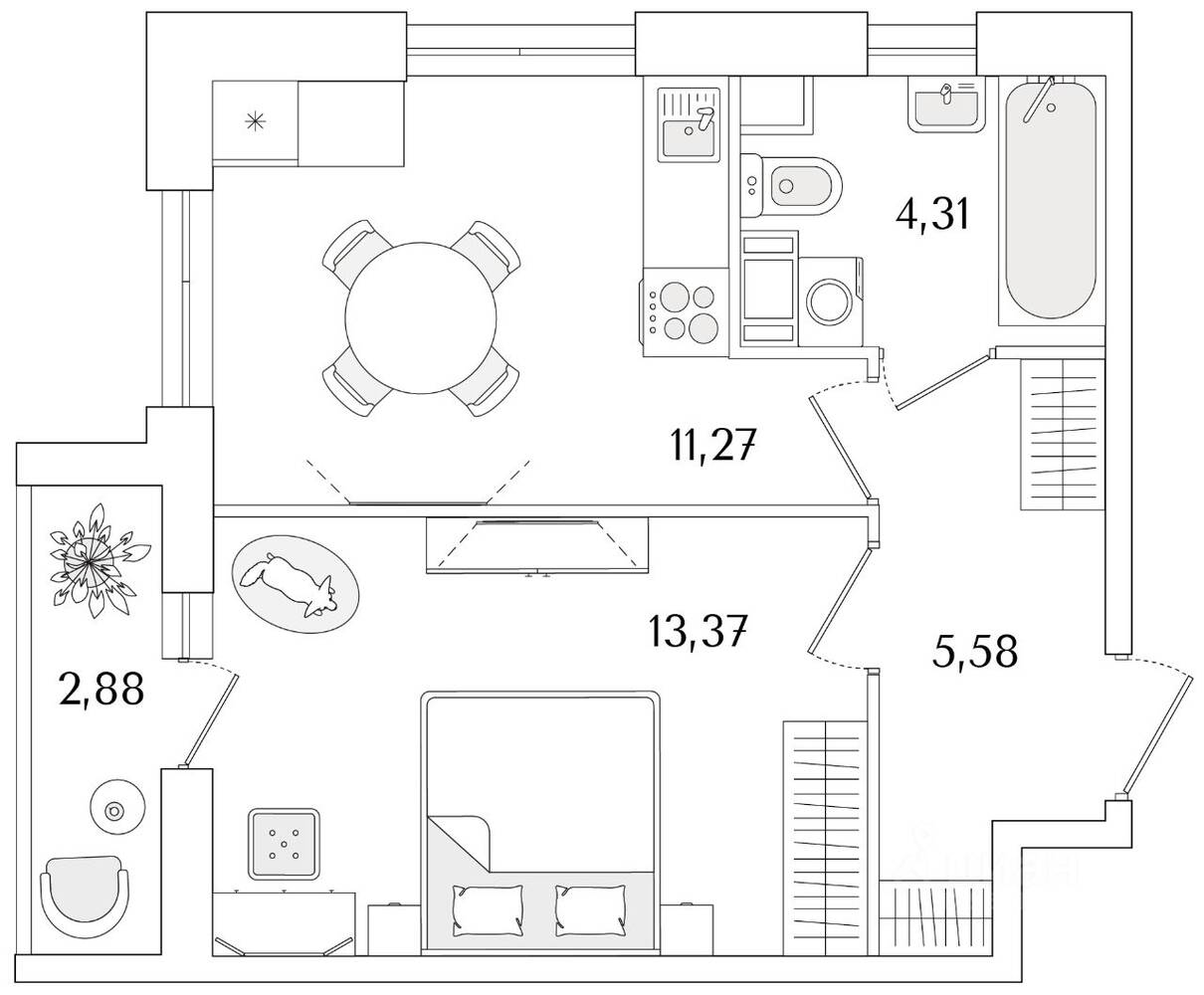 1-комн. квартира, 35,97 м², в ЖК Кинопарк