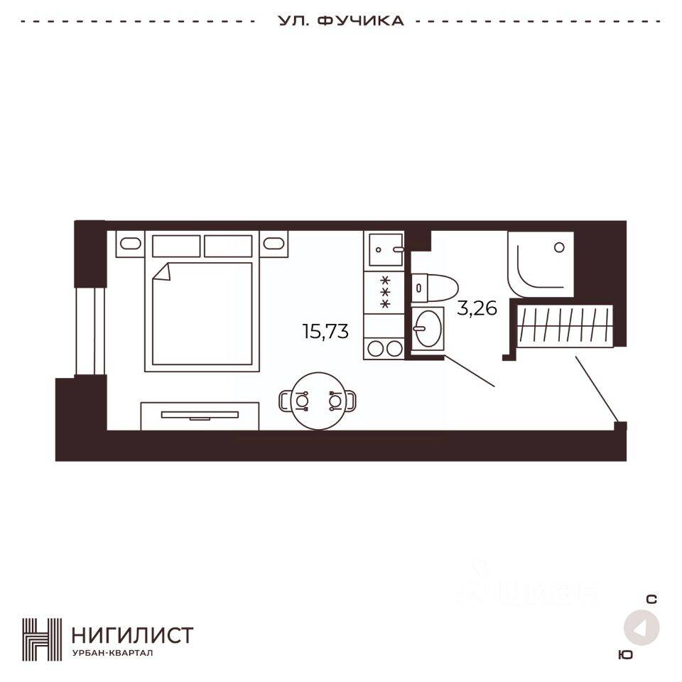 Планировка 1 комнатной квартиры, 18.99 м², в «Нигилист (Concept)»