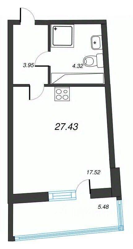 Квартира-студия, 27,43 м², в ЖК Левитан