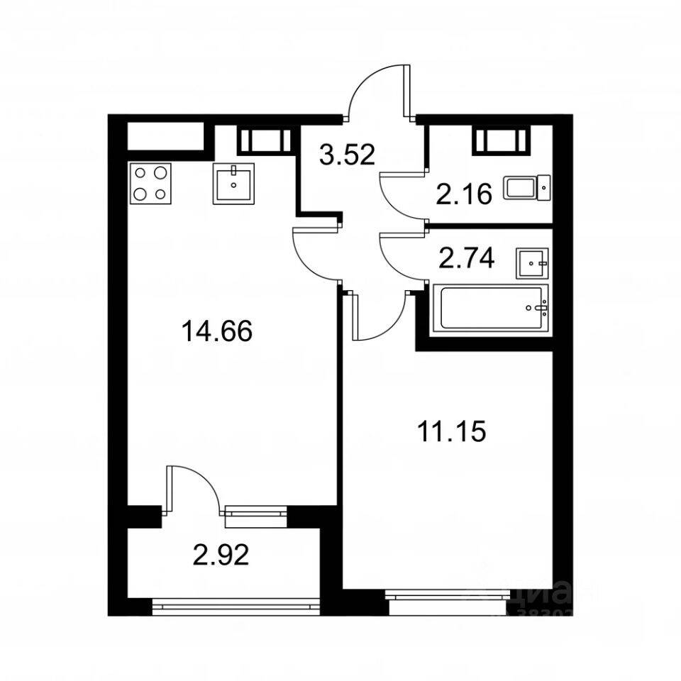 Квартира-студия, 35,69 м², в ЖК Квартал Заречье