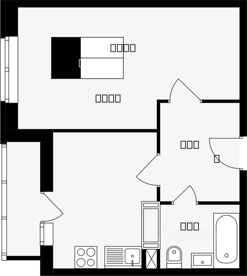 Планировка 1 комнатной квартиры, 38.3 м², в «Красная горка»