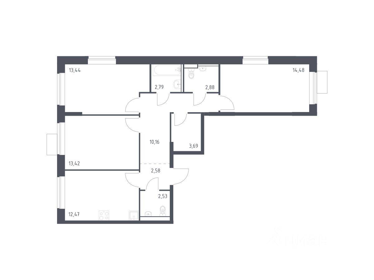 3-комн. квартира, 78,44 м², в ЖК Молжаниново