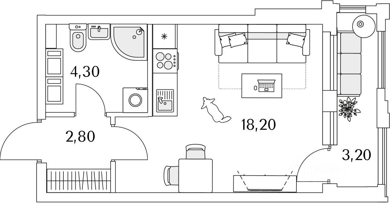 Квартира-студия, 27,4 м², в ЖК Тайм Сквер